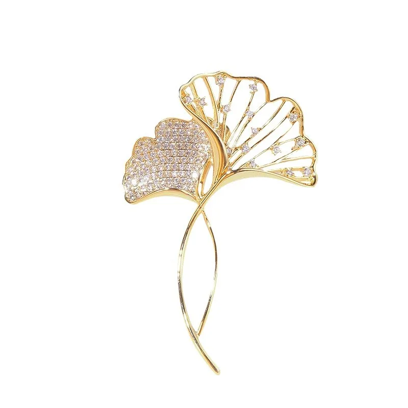 Korean Version Girl Brooch Fashion Style Temperament Light Luxury Double Ginkgo Leaf Brooch Suit Suit Buckle Accessories Corsage