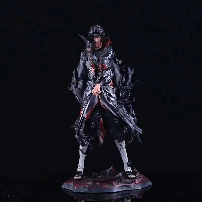 GK Naruto 28cm Uchiha Itachi Figure Akatsuki Rosefinch Battle Damage Crow Amaterasu Scene Statue Figurine Ornaments Model