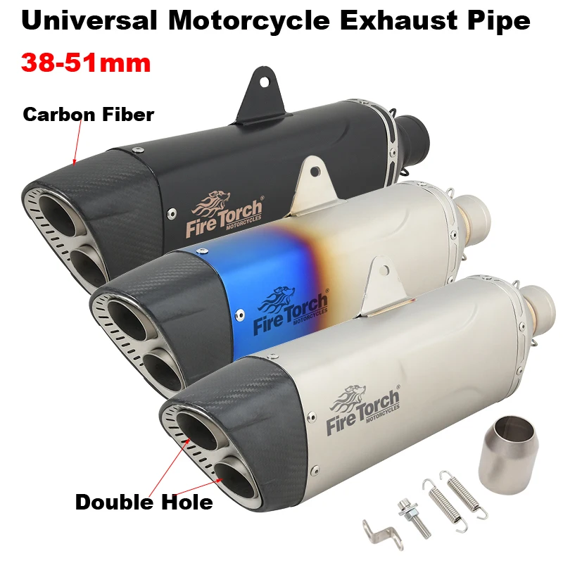 Carbon Fiber Muffer Universal 51mm Motorcycle Exhaust Pipe Double Hole Modifed Escape System For 650MT MT07 TMAX530 Nmax155 R3