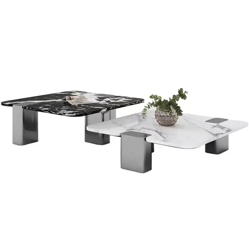 

Изготовленный на заказ современная роскошная мебель для дома с основанием из нержавеющей стали, черный, белый цвет, квадратный мраморный журнальный столик, набор