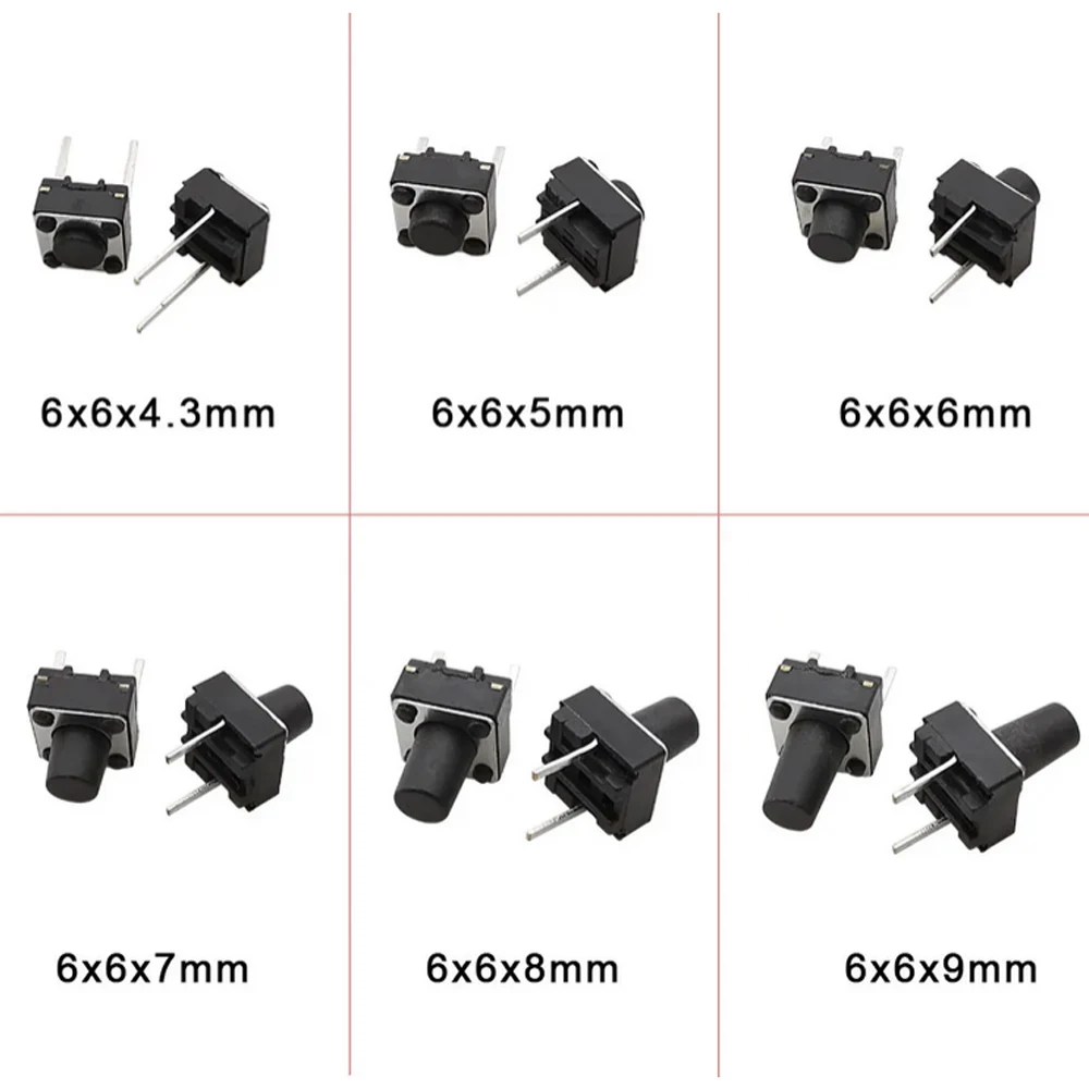 ミニボタンスイッチ,2ピン,5mm, 6mm, 7mm, 8mm, 9mm, 50個