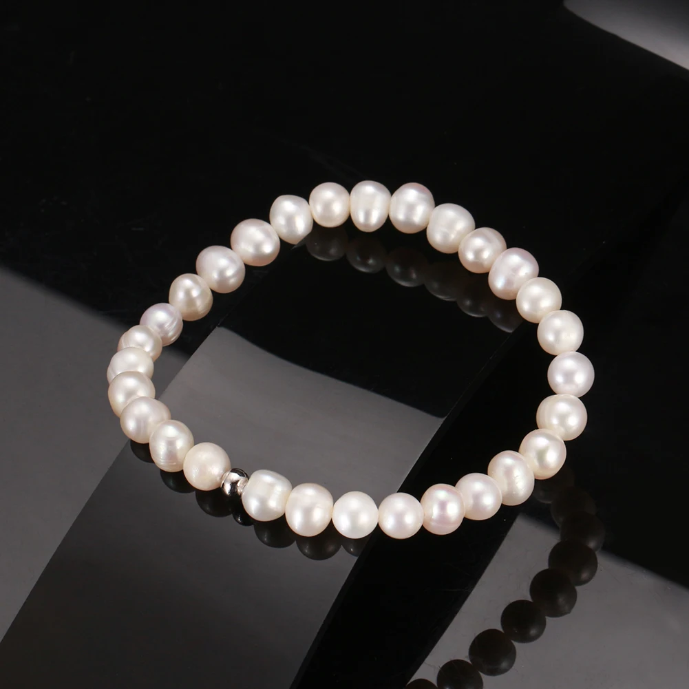 

KISS MANDY 925 Sterling Silver 7mm Real Freshwater Pearls Bracelet Beads Luxury Designer Bracelets Fashion Party Jewelry GPB12