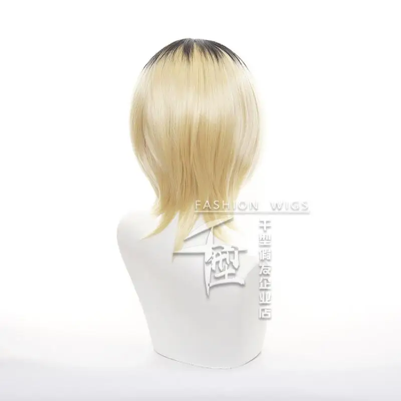 Anime Haikyu!! Kozume Kenma Cosplay Wig Gold Black Mixture Short Hair Heat Resistant Synthetic Halloween Party Accessories Props