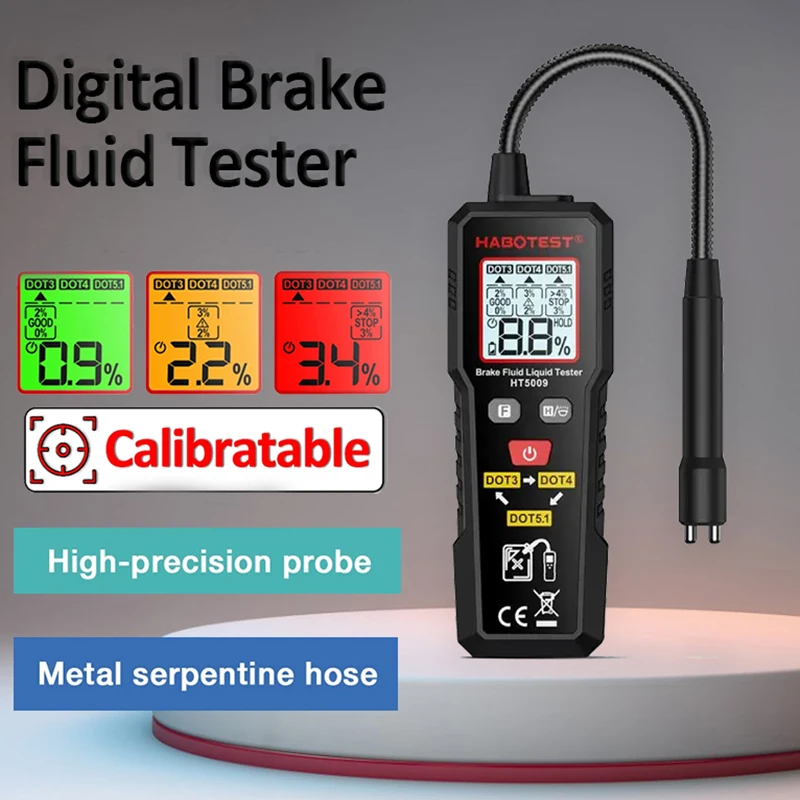 Brake Fluid Tester Auto Car Brake Liquid Digital Tester Flexible Probe Digital Brake Oil Moisture Tester for DOT3/DOT4/DOT5.1