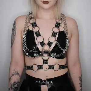 

Latex Harness women's black latex body chain harness sexy clubwear adjustable strap harness accessory party