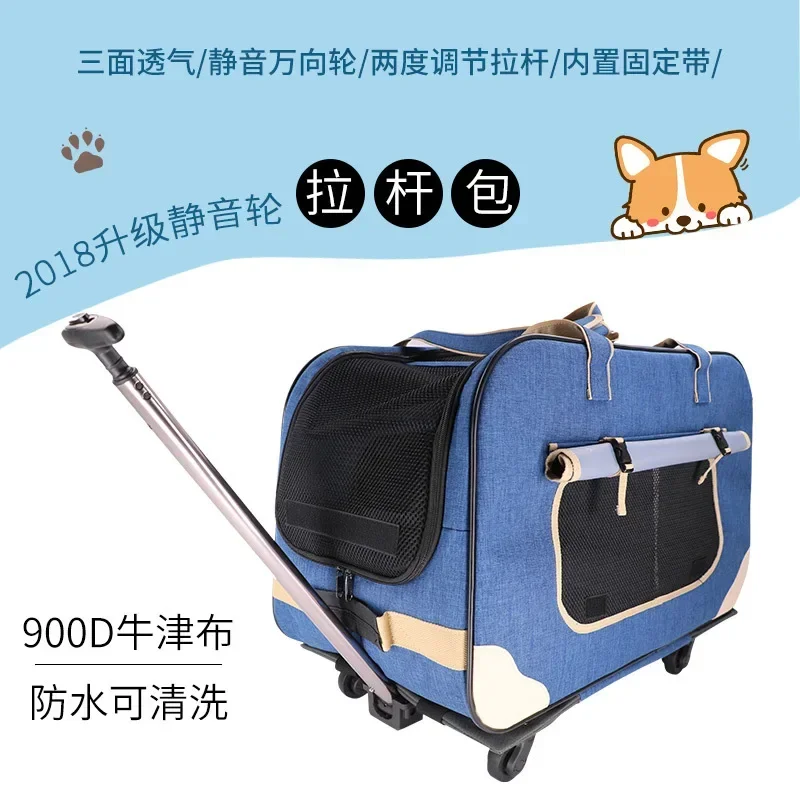 Imagem -04 - Four-wheel Folding Pet Trolley Case Dog Out Bolsa Pull Car Bagagem Respirável Mochila Cat