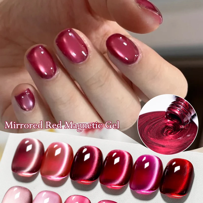 7 stücke Verspiegelte Rote Katze Magnetische Gel Nagellack Set Spiegel Effekt Magnetische Semi Permanent Soak Off UV Gel Lack Nagel liefert