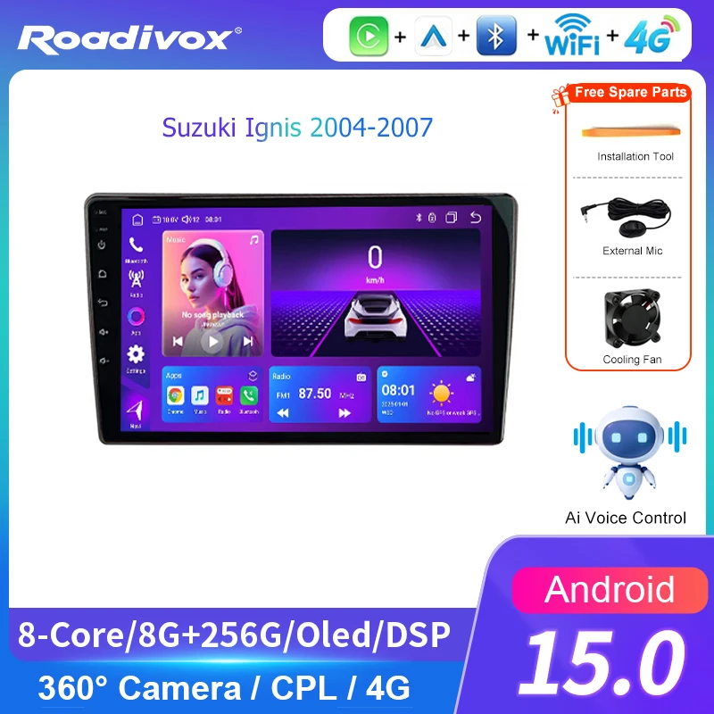 AI VOICE roadivox Android car radio for Suzuki Ignis 2004-2007 stereo GPS Navigation video Multimedia Player tape recorder