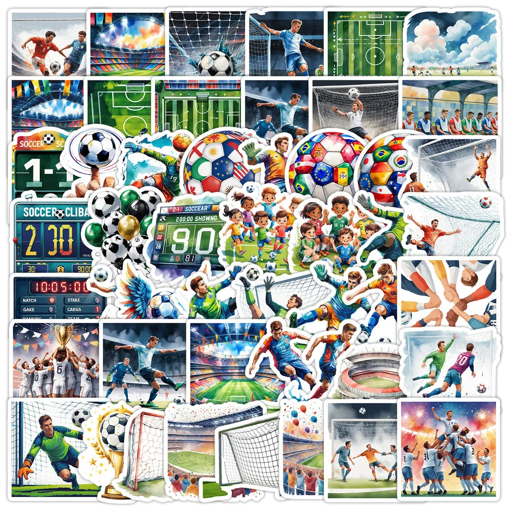 50 Stück Fußball-Graffiti-Aufkleber – niedliches Cartoon-Design, Dekor für Notebook, Gepäck, Computer und Auto (Anime Worlds Store)