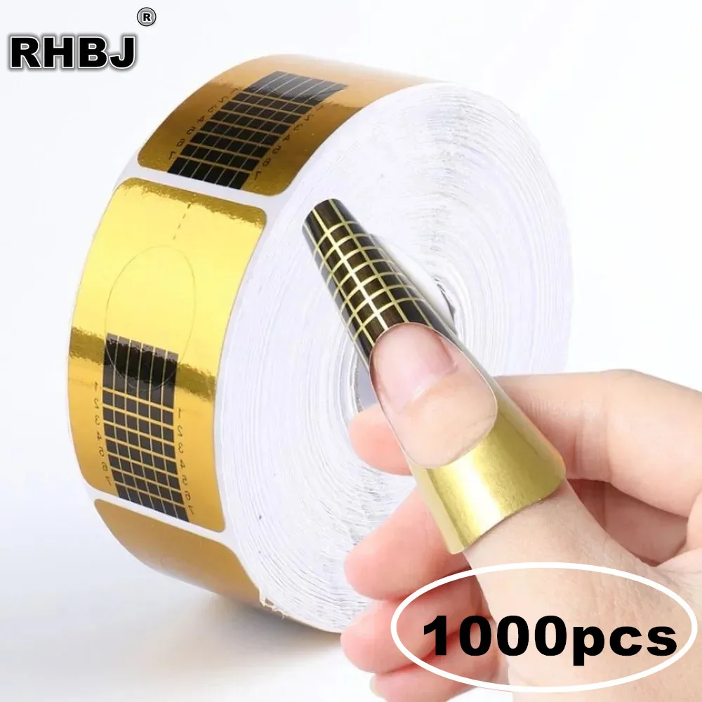 1000pcs Nail Art Forms Set French Acrylic UV Gel Tips Extension Guides Stickers Nail Building Curl Mold for Manicure