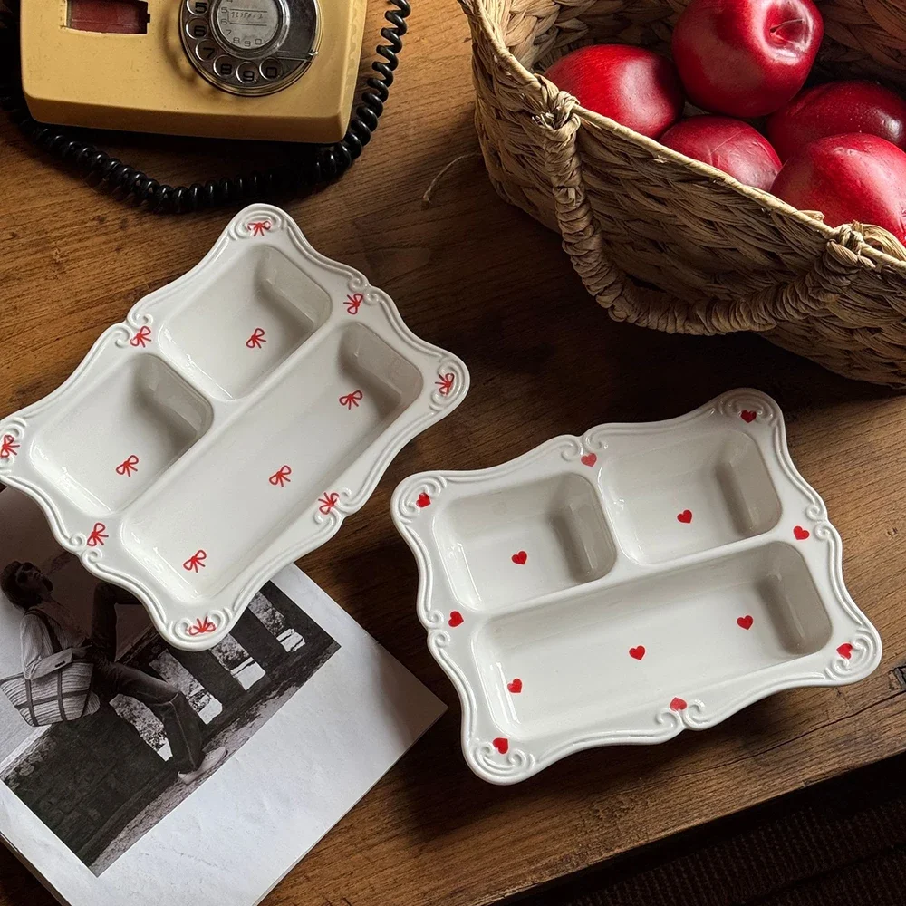 Rectangle Multi Grids Ceramic Plate Korean Style Ins Delicate Porcelain Tableware Breakfast Vegetable Fruit Buffet Plates