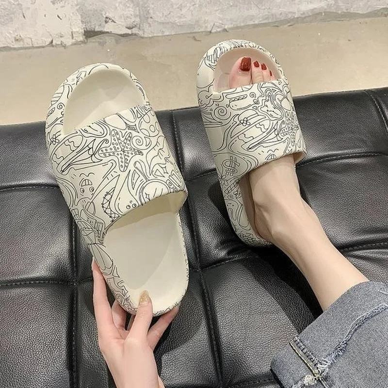 Kawaii Slippers Women Lovely Cow Print Summer Bathroom No-slip Korean Style Trendy Preppy Couples Vintage Funny Female Beach Ins