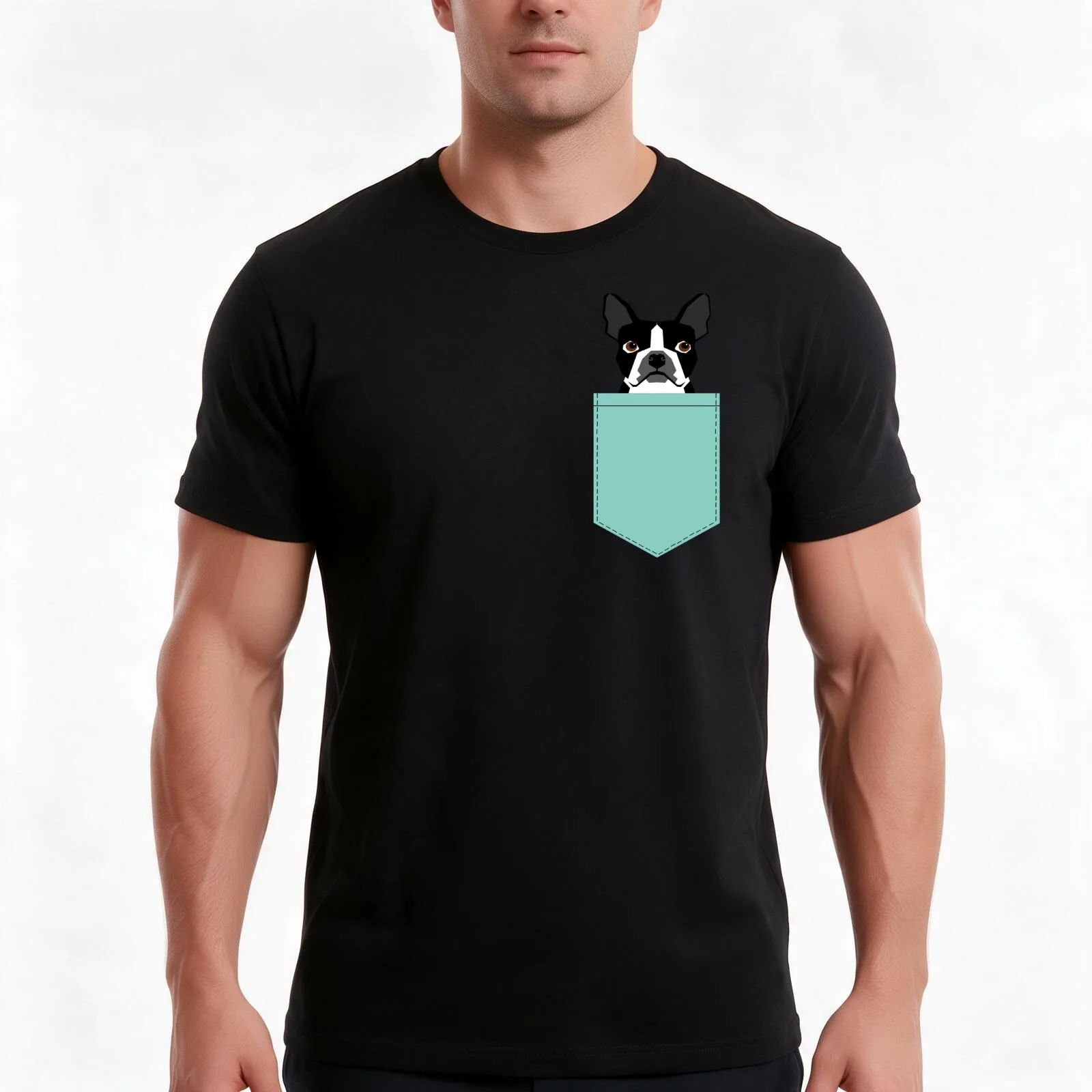 Logan - Boston Terrier pet design with bold and modern colors for pet lovers T-Shirt Summer Casual Cotton Tee Unisex Men Women