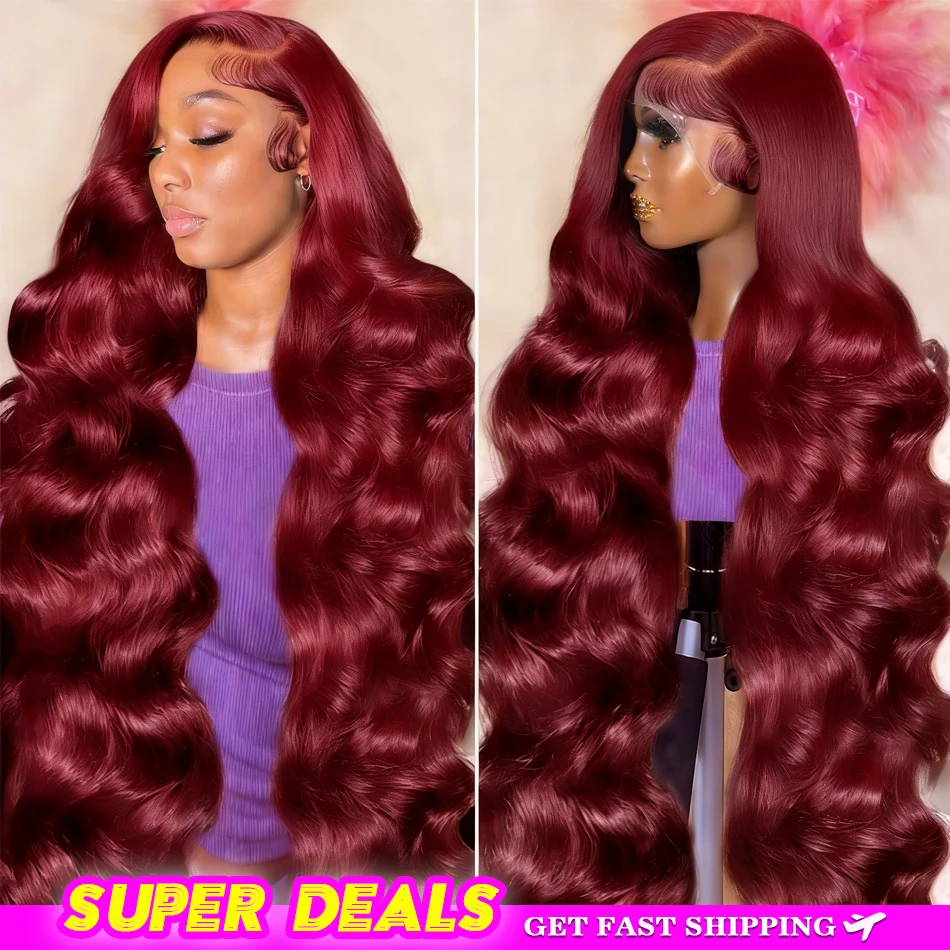 

Парик из натуральных волос 99J Burgundy Body Wave 13X6 HD Lace Frontal, красный цвет, бразильские волосы, 100% натуральные человеческие волосы для женщин, парик с фронтальной шнуровкой 13X4.