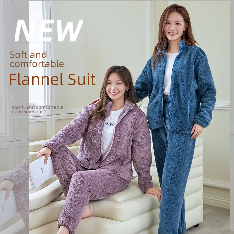 2023 New Men's Women's Coral Velvet Sleepwear Suite Autumn/winter Thickened Warm Casual Flannel Outerwear Homewear Pajamas Set