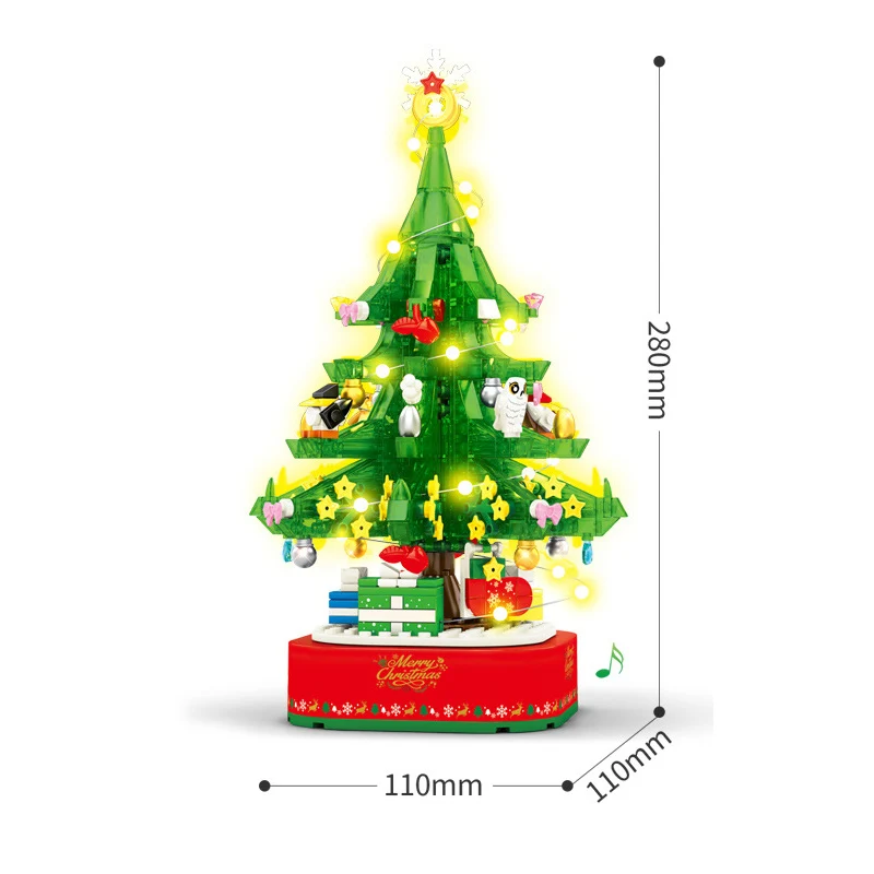 Christmas Music Tree Building Blocks MOC Rotating Music Box With Led Creative Decorations Bricks Toys Gifts Compatible With LEGO