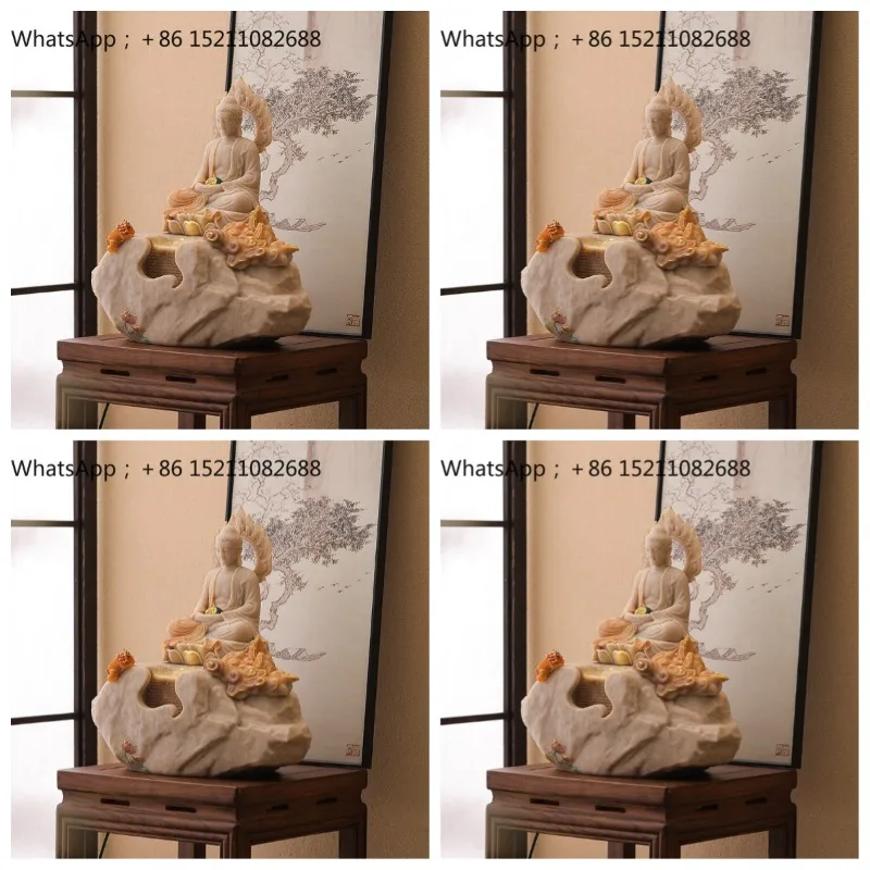 SCY Buddha statue flowing water ornament tea room desktop end view table decoration to attract good luck home offering ornament