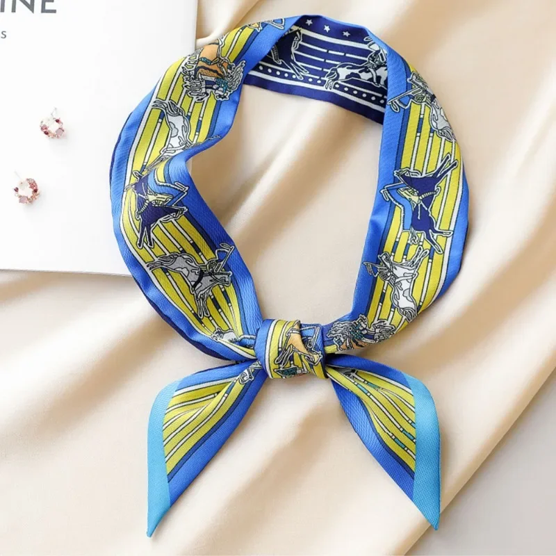 Luxury Scarf Women Spring New War Horse Knight Twill Decoration Small Silk Scarf Wrapping Bag Handle Ribbon Hair Band Scarf