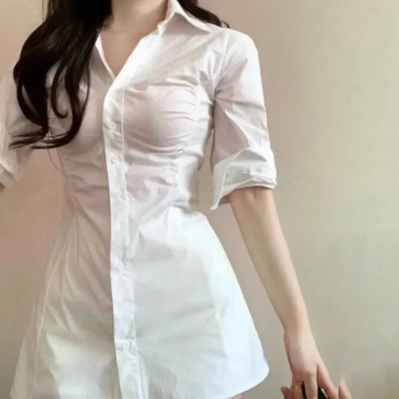 Pop Slimming Smoothing Sexy Shirt Dress For Women Niche Design Sensibility Waist-fitted Medium-length Dress By Gao Qi Gao Jie