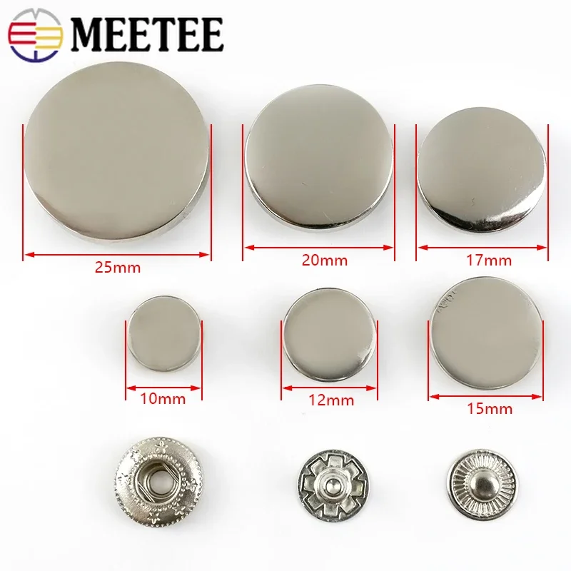 Meetee 20Sets 10-25mm Metal Snap Fasteners for Sewing Studs Press Buttons Jacket Coat Bag Clothes Snaps DIY Craft Accessories