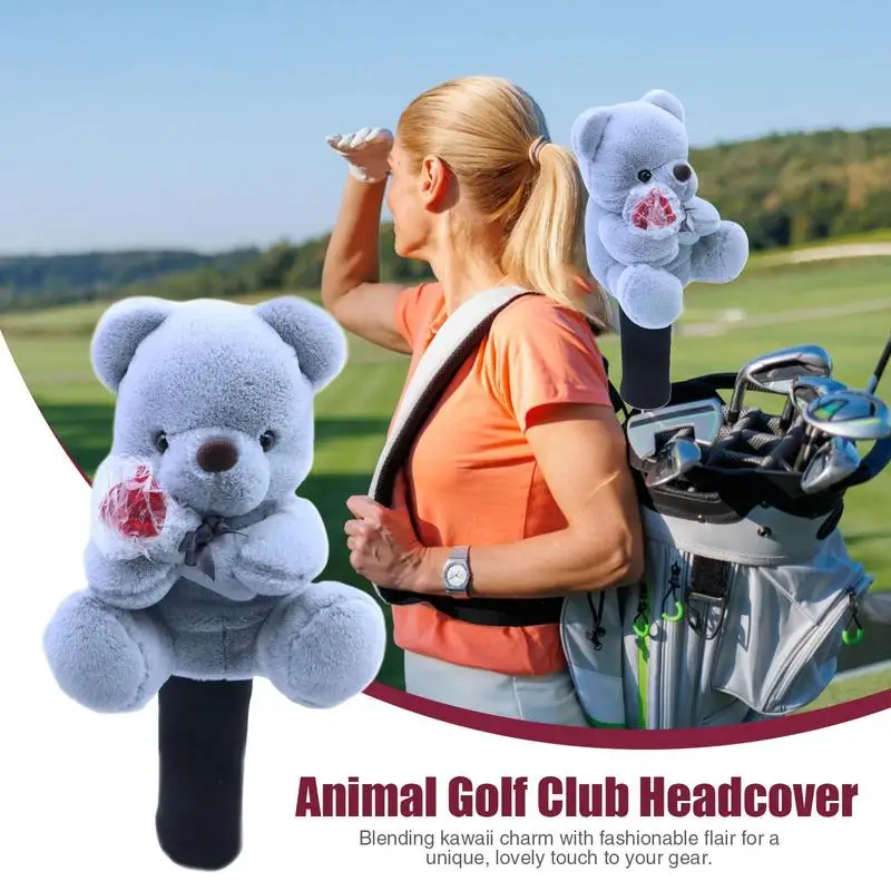 Bear Golf Headcovers Bear Holding Rose Golf Driver Cover Stuffed Animal Soft Cute Bear Driver Cover Animal Driver Headcovers