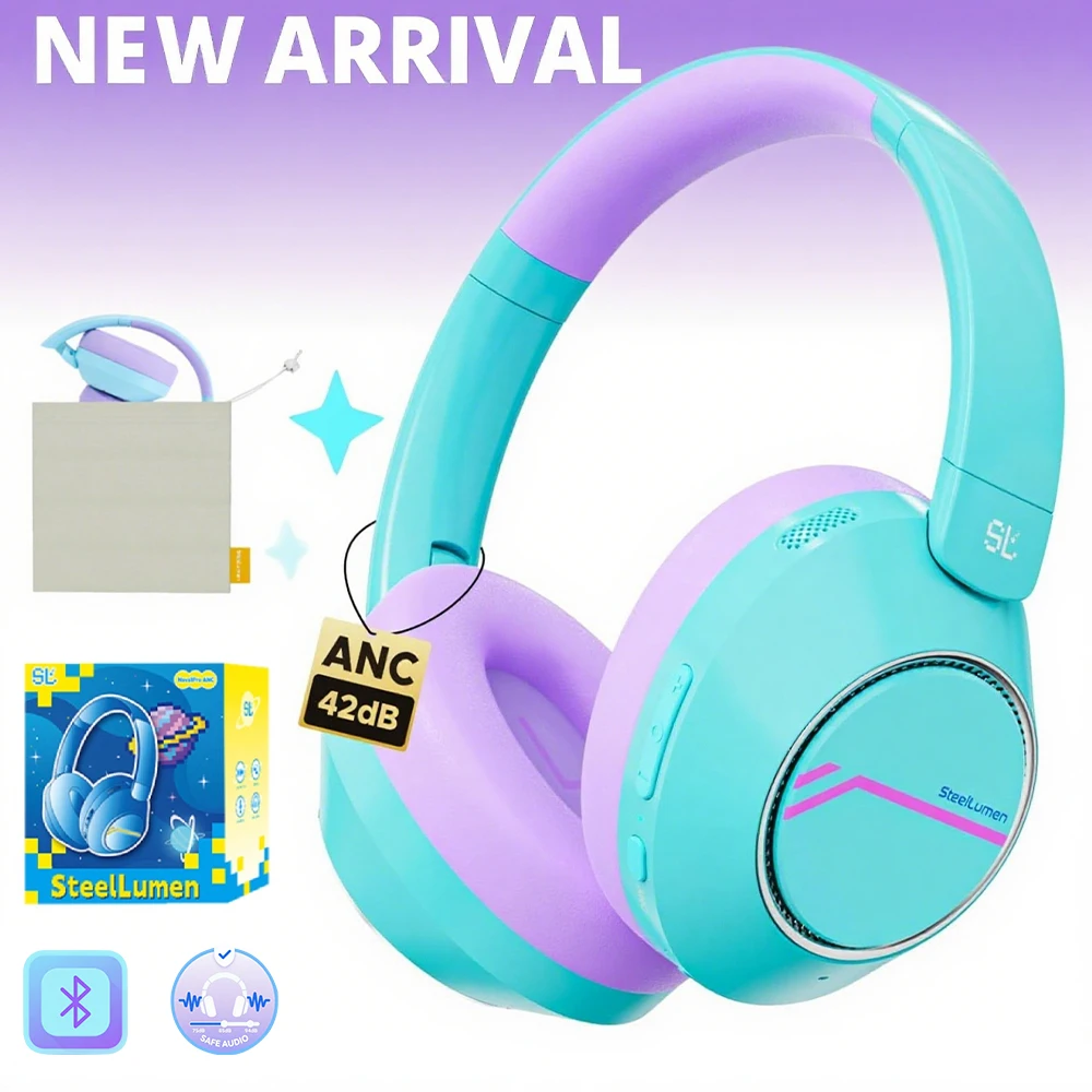 

Nova1Pro Active Noise Canceling Bluetooth5.4 Headphones for Kids Gift 40H Playtime Safe Volume 75/85/94dB for iPad/Tablet