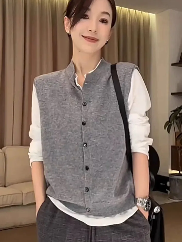 

Невобычный цветной вязаный открытый кардиган для похудения, повседневный удобный жилет на бретельках, многослойный топ, дизайн на одной пуговице