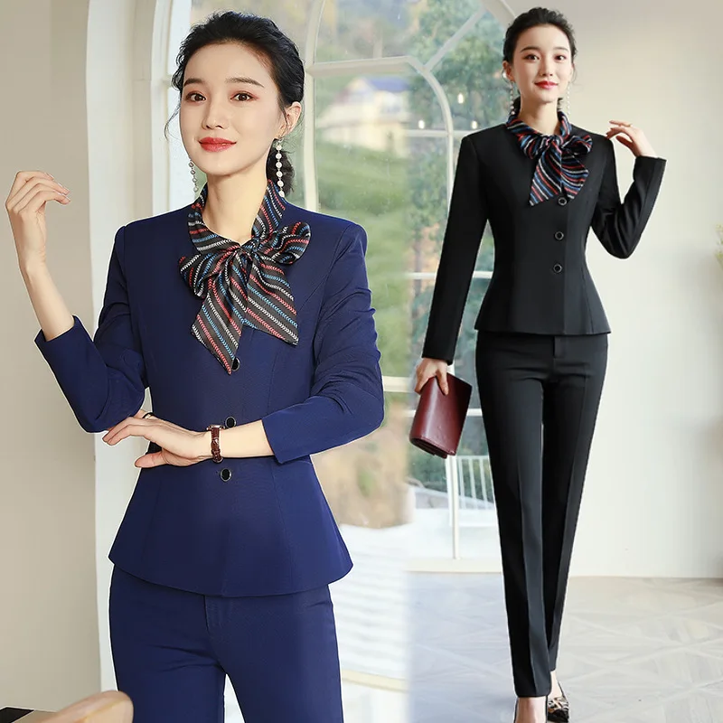 

Hotel Front Office Cashier Spring and Autumn Women's Catering Restaurant Waiter Workwear Formal Dress Beauty Salon Workwear Long