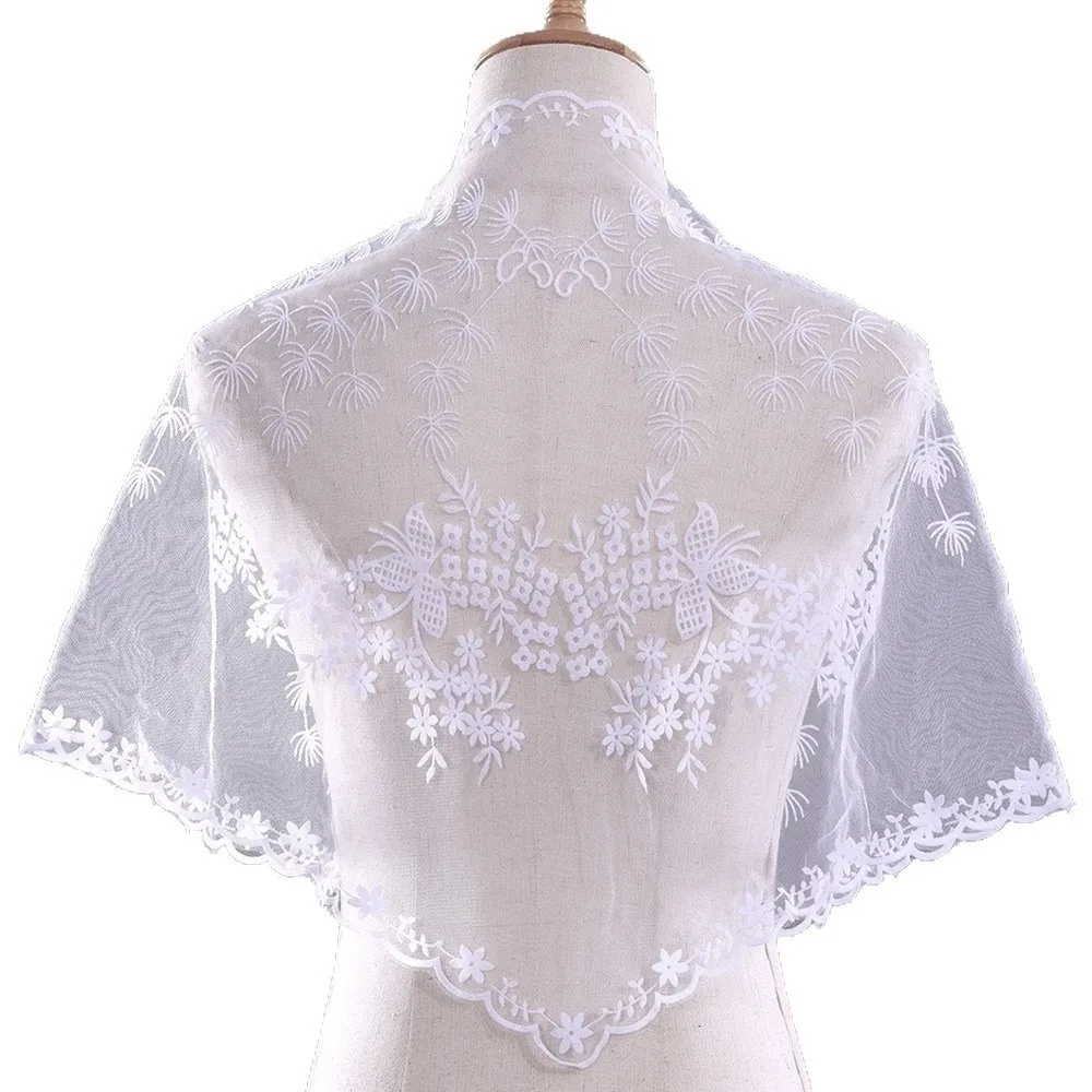 Lace Polka Dot Lace Triangle Shawl Floral Breathable Embroidery Edge Sheer Mesh Scarf Lightweight Hand Washable Wrap Scarf Women