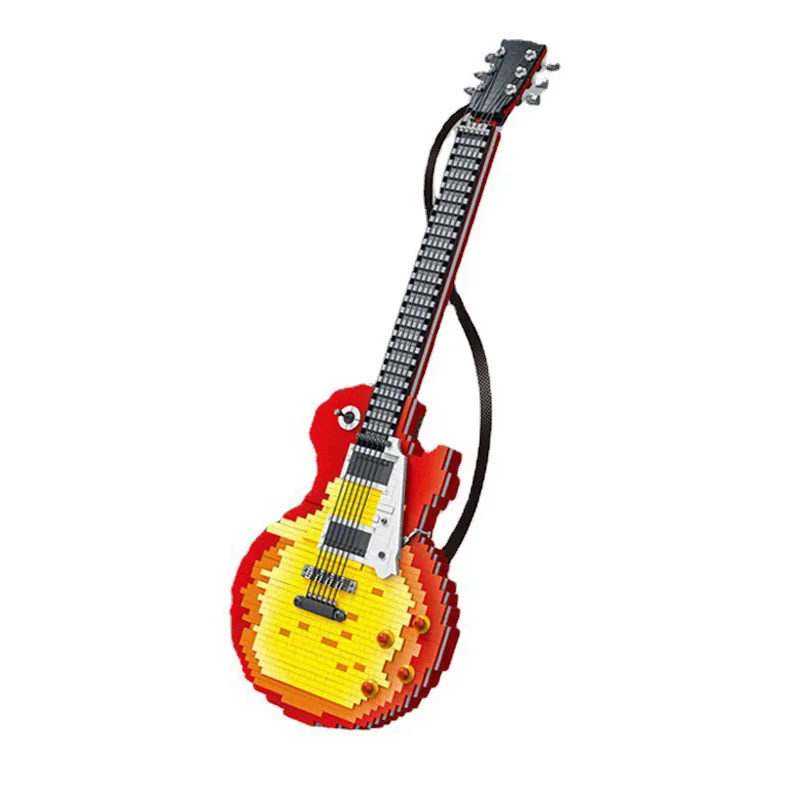 Mork 031010 Flame Guitar Model Creative MOC Music Series Small Particle Assembly Toys Building Blocks Boys Gift 2502Pcs