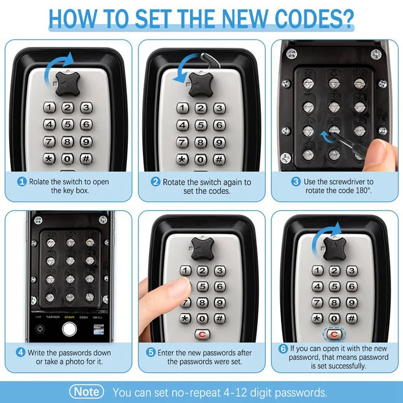 Wall Mounted Caixa Chave Grande, impermeável Caixa Chave Exterior, 12 Código, Rustproof, Heavy Duty, Secure, 2 Pcs