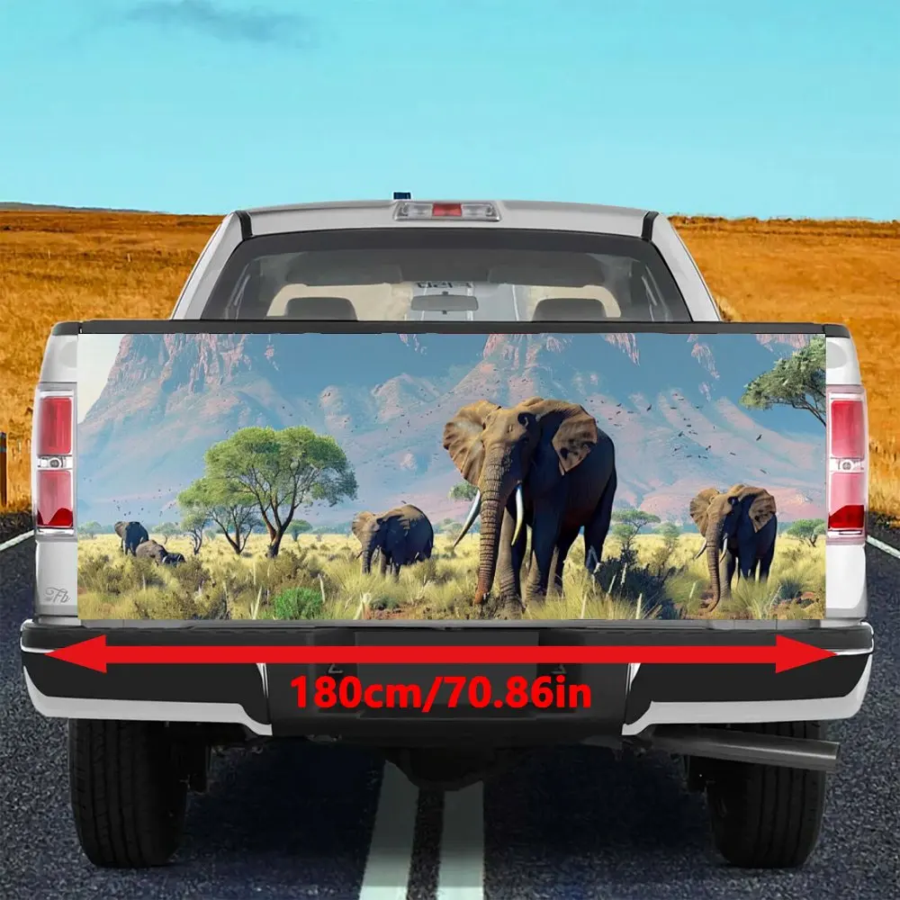 African Grassland Elephant Print Car Tail Trunk Protect Vinly Decal Auto Accessories Hood Decoration Sticker for Off-road Pickup