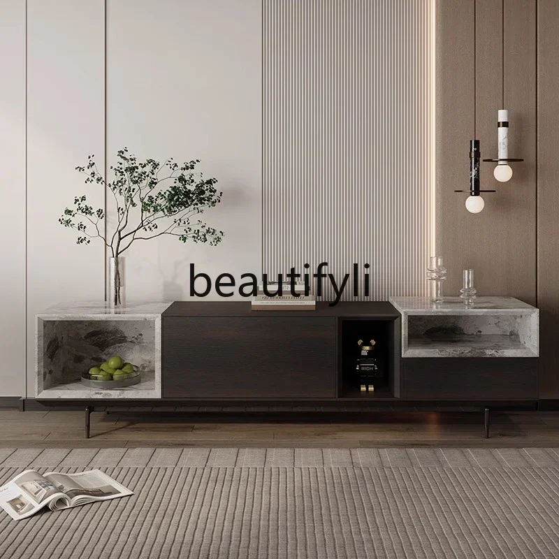 

A48 Italian minimalist natural marble TV cabinet coffee table modern living room floor cabinet locker villa