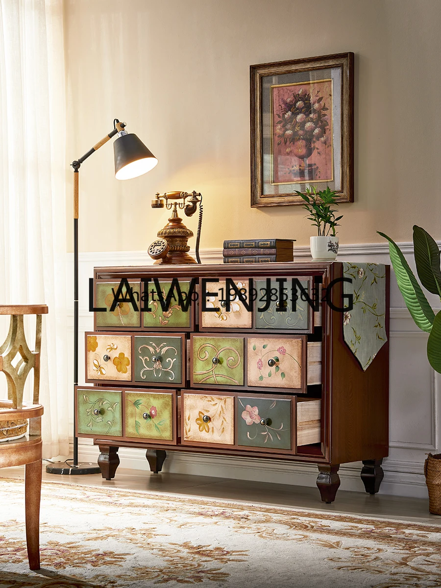 7ZSP American Painted Chest of Six Drawers Vintage Storage Shopping Mall Decoration Chest of Drawers Side Cabinet