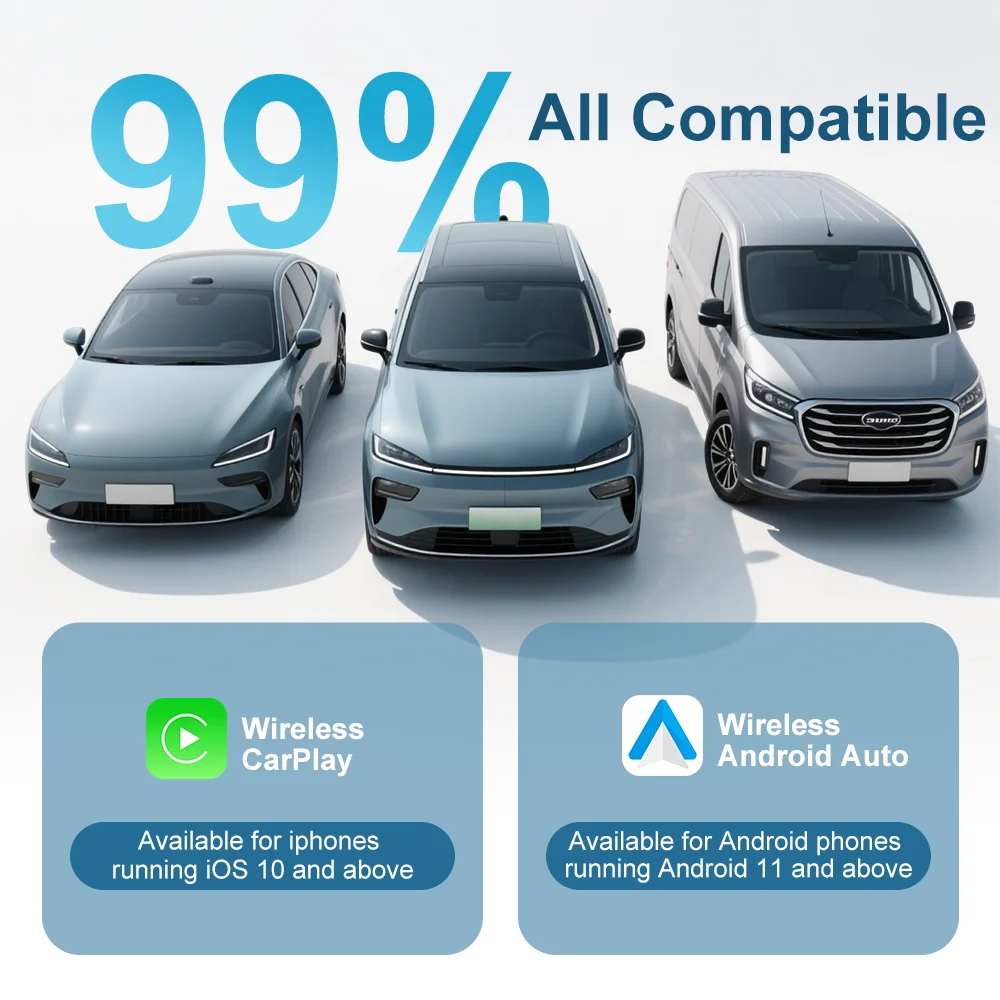 محول Carplay اللاسلكي Android Auto 2025 الصغير، التوصيل والتشغيل يناسب السيارات من 2016 وiPhone IOS 10+ وAndroid 11+، 2 في 1 - K8 MINI