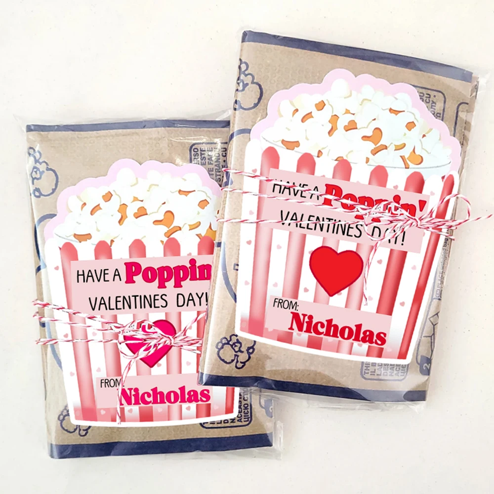 20/40 Stück individuelle Popcorn-Aufkleber zum Valentinstag, Valentinstagsgeschenke, Etiketten, personalisierbar mit Ihrem Namen/Text, Hochzeitsdekorationen