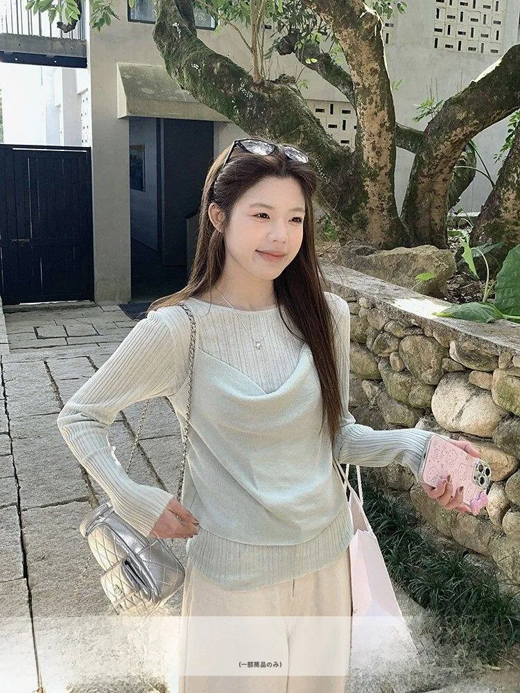 

Women's Gentle Layering Set Casual Knitted Sweater ort Sve High Waist Pants Spring Faion Ensemble Breathable Polyester
