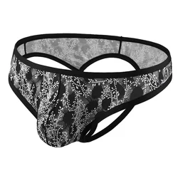 New Men Sexy Printed Lace Backless Briefs Hollow Out Pouch Panties Lingerie Low Rise Jock Strap Underpants Slim Thin Male Thongs