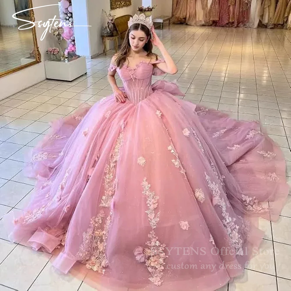SSYTENS Vestidos de Quinceañera Rosa con Falda de Gala, Vestidos de 15 Años Brillantes hasta el Suelo, Vestido de Fiesta de Princesa Cenicienta Personalizado