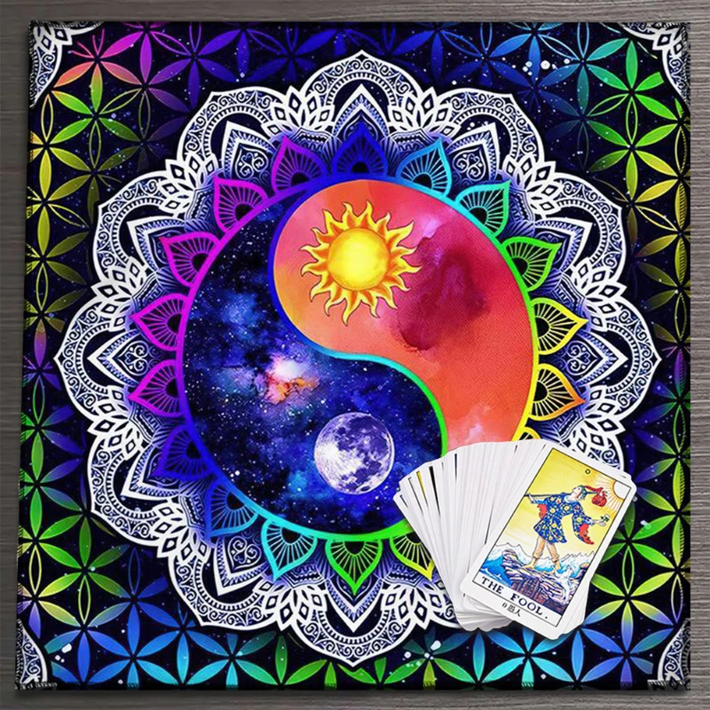 Yin Yang Triple Moon Runes Tarot Altar Cloth Divination Spread Mat Witchcraft Astrology Wiccan Occult Home Decor