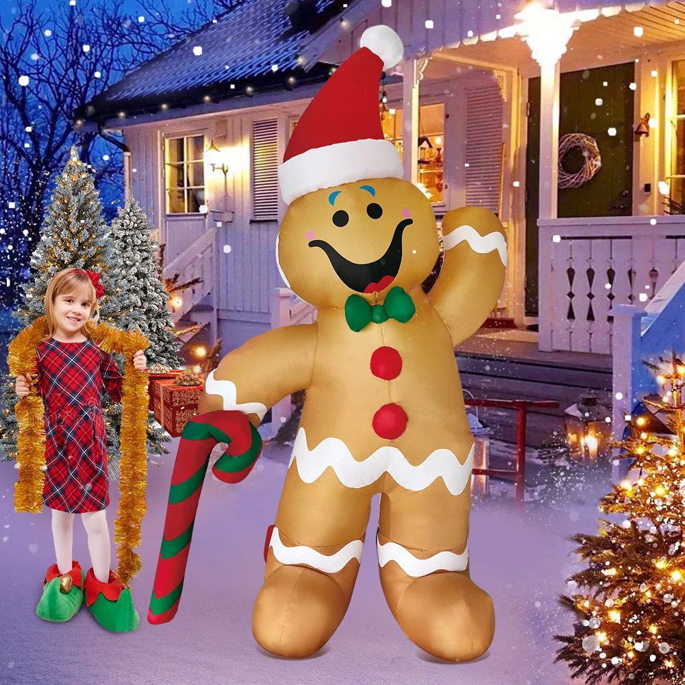 Inflatable Gingerbread Man Santa Claus Merry Christmas Snowman Outdoor Decoration LED Light New Year Party Decor Gifts