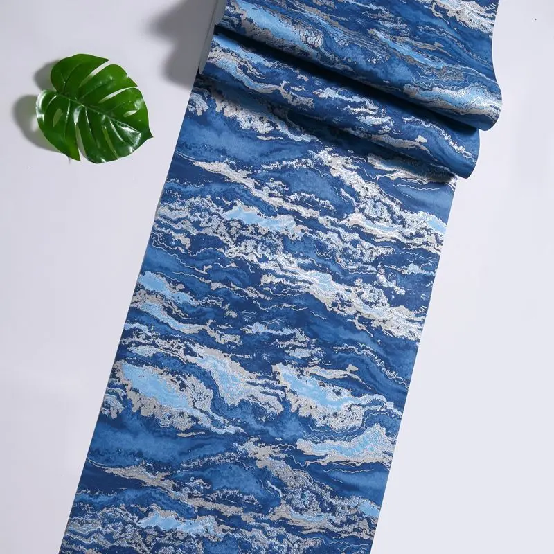Dark Blue 3D Auspicious Cloud Embossed Wallpaper Living Room Study Tea Room Hotel Box Home Decoration Background Wall Paper
