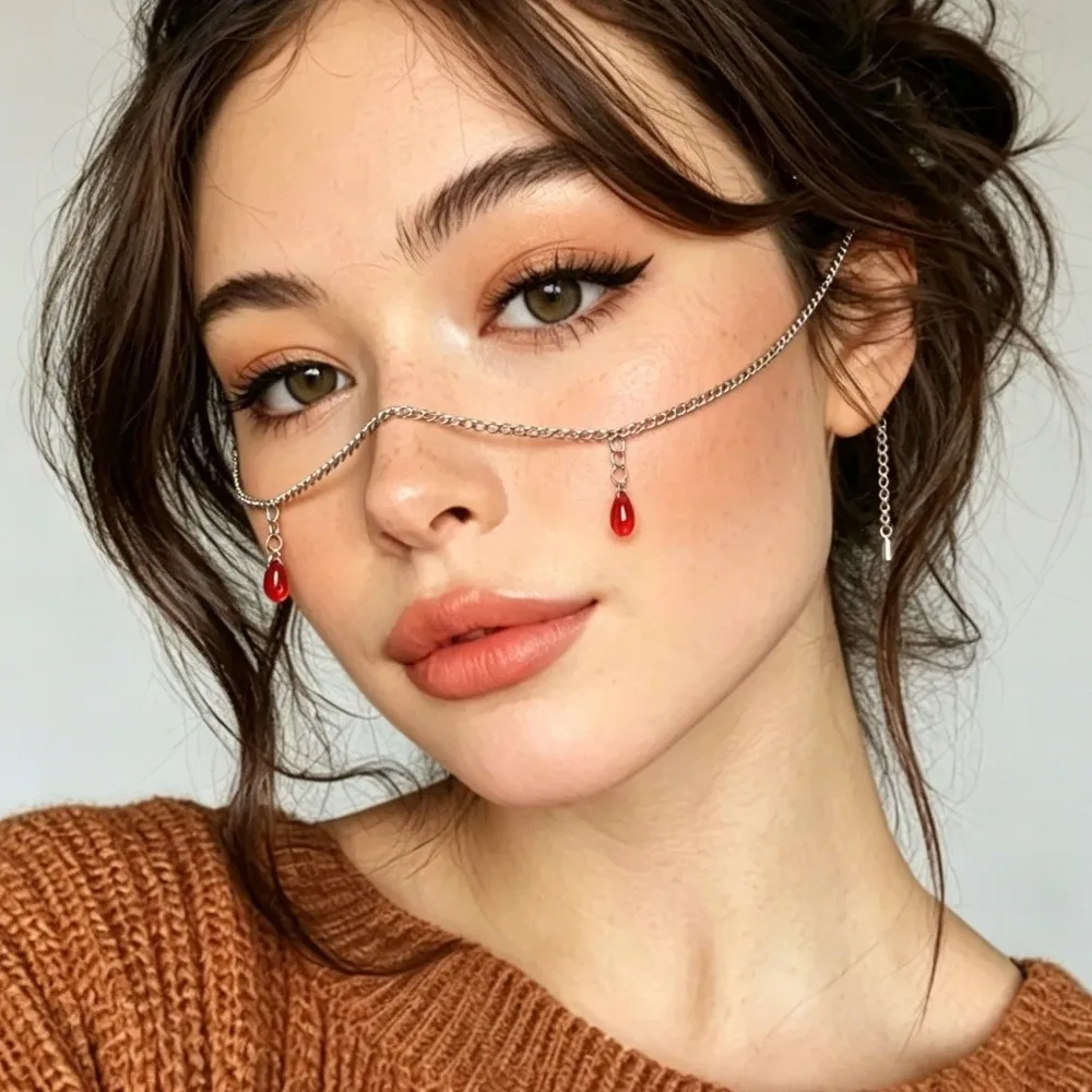 Girls Gifts Bohemian Sexy Face Chain Exquisite Long Nose Bridge Face Chain INS Water Drop Pendant Facial Jewelry Masquerade