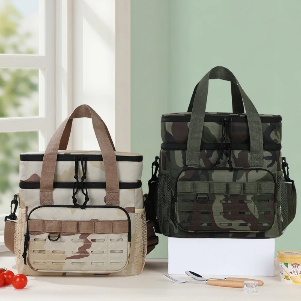 Double-layer insulated bag, camouflage outdoor ice bag, cold-keeping and fresh-keeping, large-capacity waterproof picnic bag, po