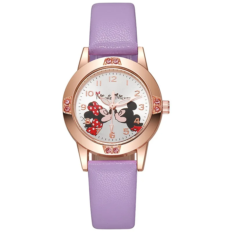 Disney Mickey Mouse Cute Fashion Cartoon Children's Watch Leather Strap Suitable for Boys and Girls Quartz Watch Festival Gift