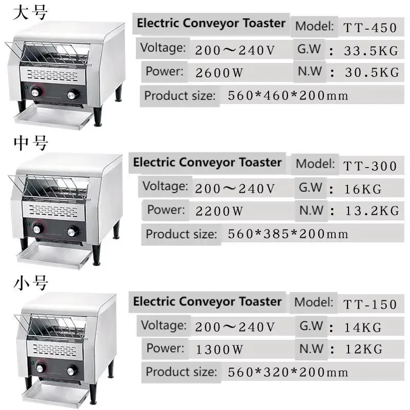 Professional Industrial Stainless Steel Toastor Manufacturer Bread/ Bun/ Burger Commercial Electric Conveyor Toasters