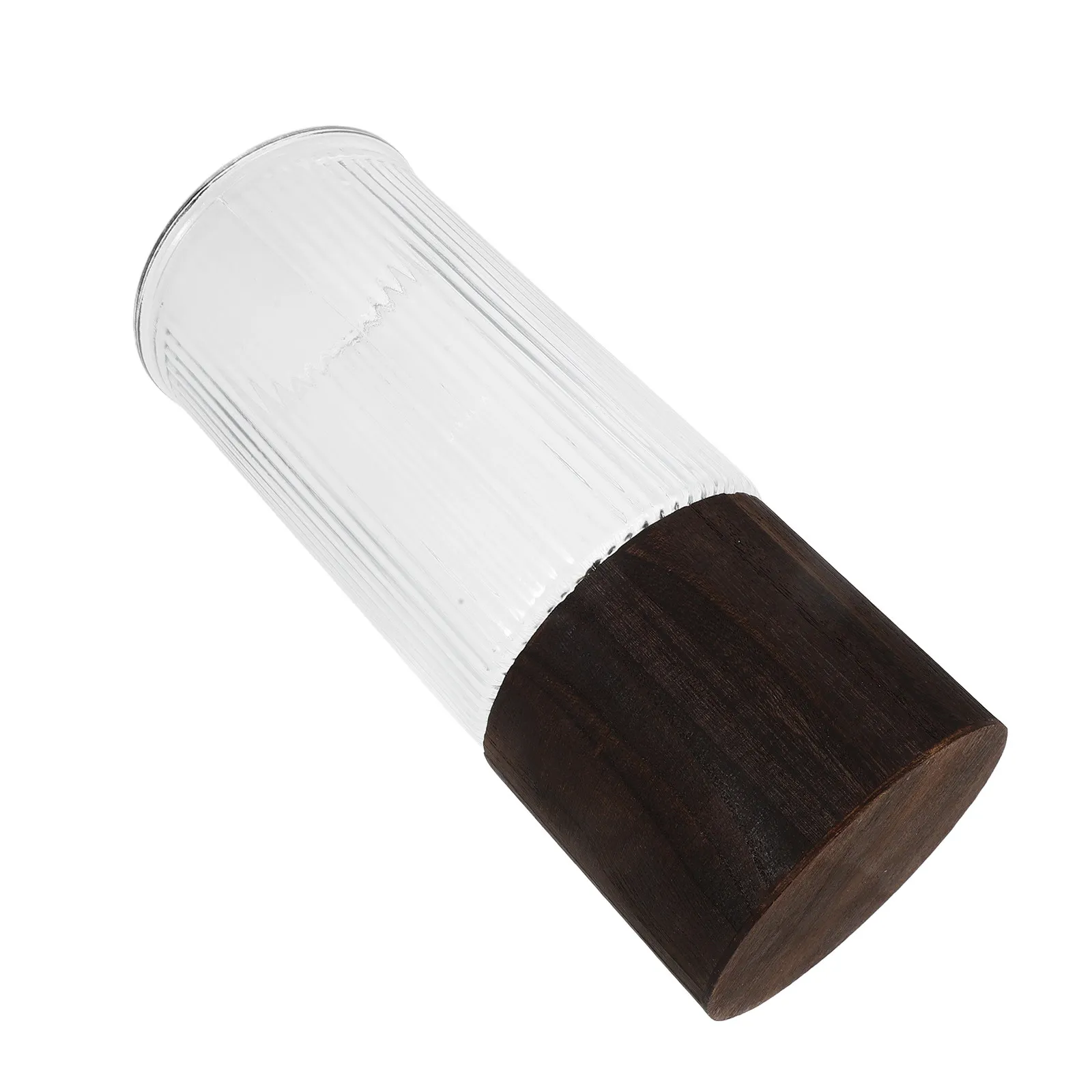Striped Glass Vase Wood Base Modern Minimalist Cylinder Table Decor Floral Centerpiece Hydroponic Propagation Station Rustic