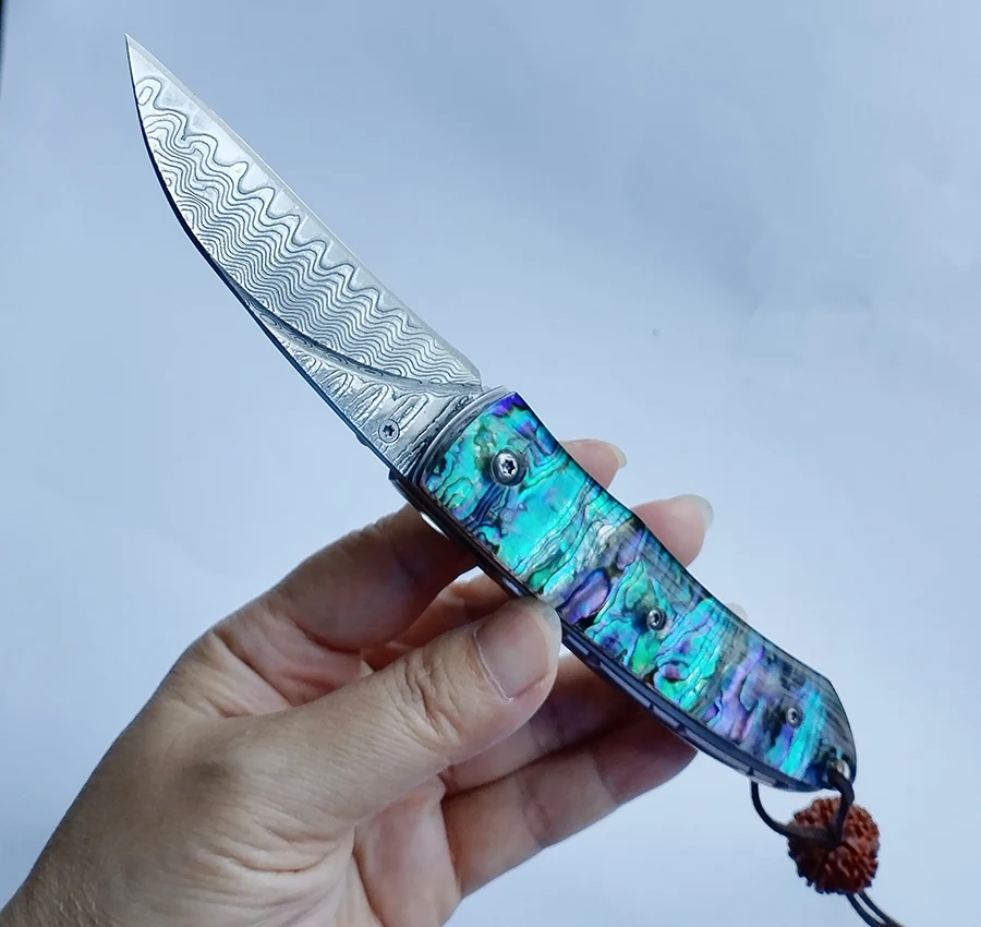 Folding Blade Knife sharp Damascus steel Exquisite Shell handle outdoor camping self-defense knife EDC Tool