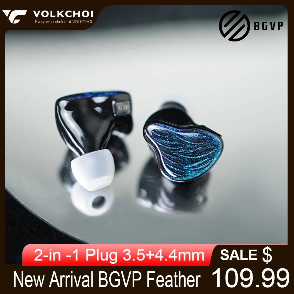 BGVP Feather 2-in-1 Plug 3.5+4.4mm 4BA+1DD Armature Hybrid Driver In Ear Wired Monitor HIFI Earphones 10mm Dual-chamber Dynamic