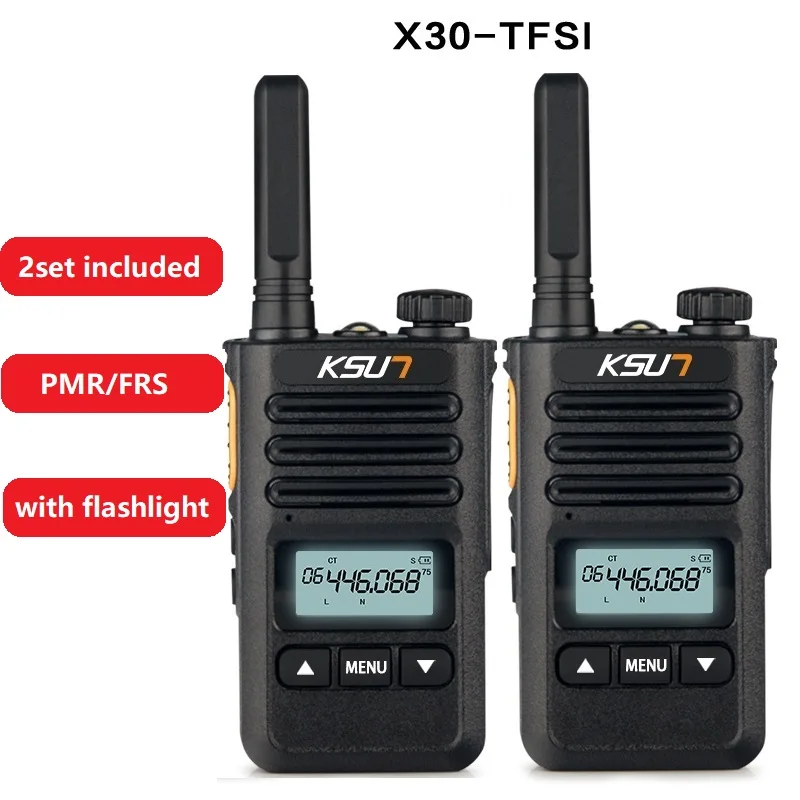 KSUN 2PCS Walkie Talkie PMR FRS Mini Size Handheld Radio Station UHF Long Range Life Communication Transmiter